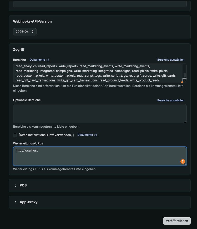 Shopify App – Redirect URL hinterlegen