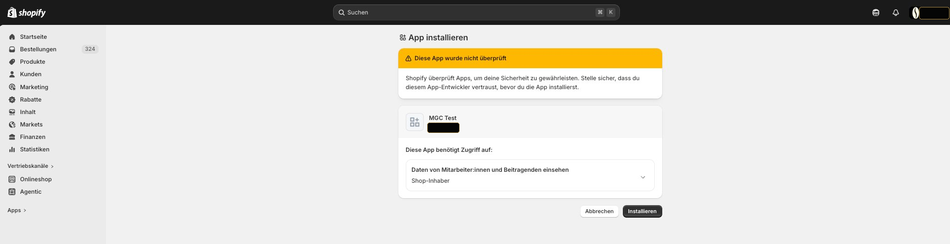 Shopify Warnung – Diese App wurde nicht überprüft