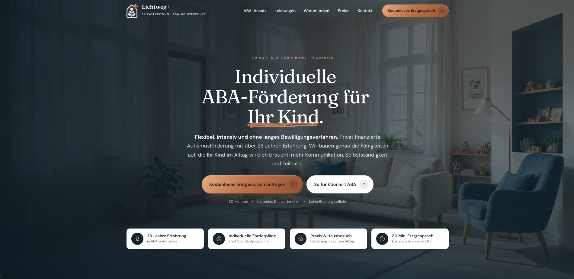 Lichtweg+ Pforzheim – Private ABA-Förderung Website